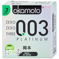 Okamoto 0.03 Platinum trong suốt, mềm mại, dùng để phòng tránh thai và ngăn ngừa HIV (3 cái)