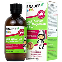 BRAUER CALCIUM MAGNESIUM ZINC - Bổ Sung Canxi, Magie, Kẽm Hỗ Trợ Sự Phát Triển Xương, Răng và Hệ Thần Kinh Cho Trẻ (Chai 200ml).