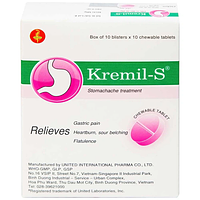 Kremil-S điều trị đau dạ dày, ợ nóng ợ chua (10 vỉ x 10) viên nhai